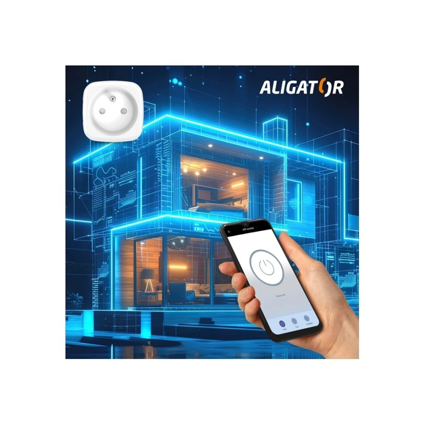 Aligator WAL001 - Okos konnektor 3680W/230V/Típus E/16A Wi-Fi Tuya