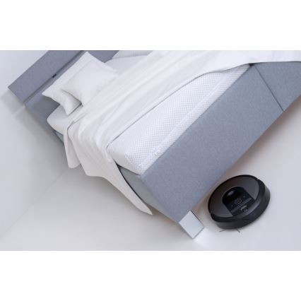 ALIS 180x200 cm világosszürke kárpitozott ágy matraccal és tárolóhellyel