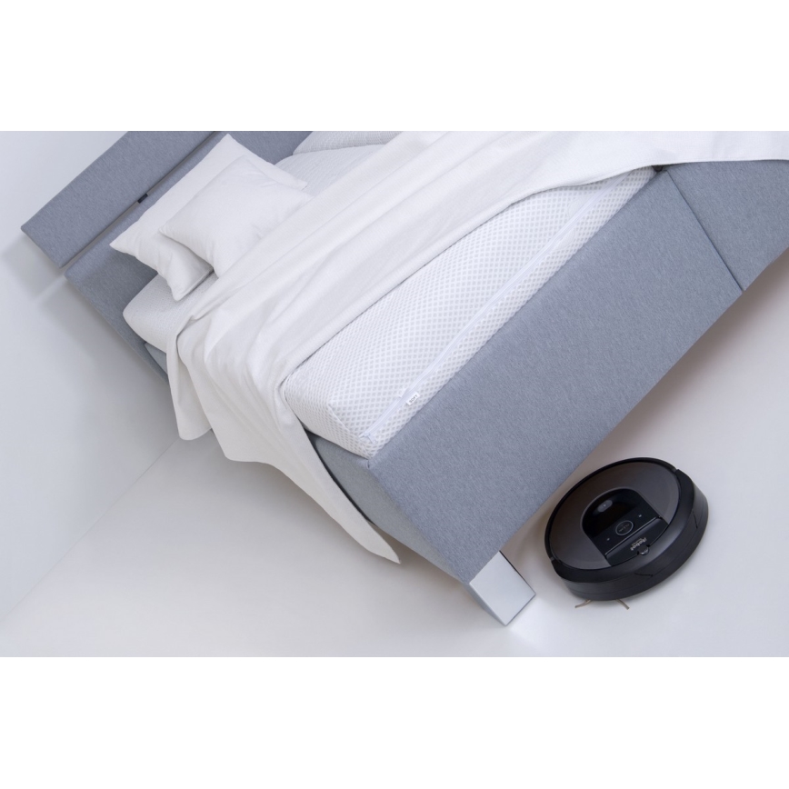 ALIS 180x200 cm világosszürke kárpitozott ágy matraccal és tárolóhellyel