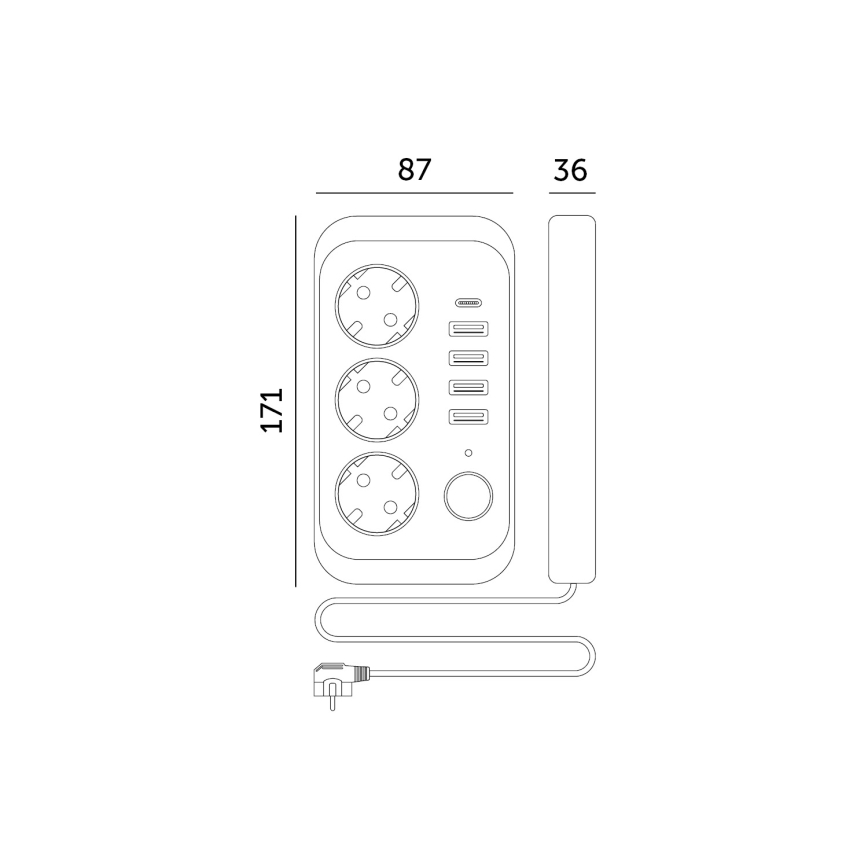 Aljzatelosztó kapcsolóval LINEA 3x230V + 5xUSB A/C 1,5 m SCHUKO fekete