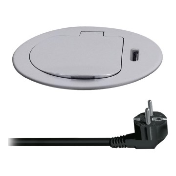 Aljzatoszlop asztalokhoz 1x230V + USB-C Power Delivery ezüst/fekete