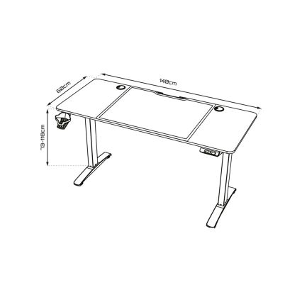 Állítható magasságú gaming asztal CONTROL 140x60 cm barna/fekete