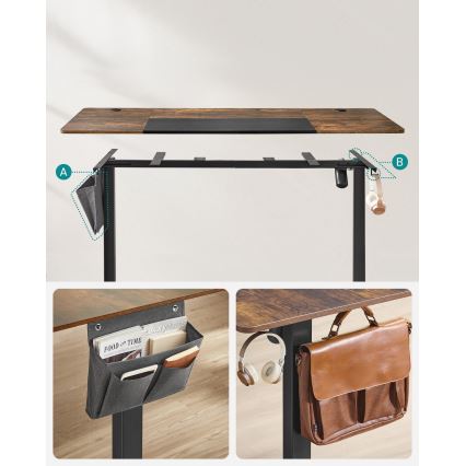 Állítható magasságú íróasztal SOLEA-X barna/fekete