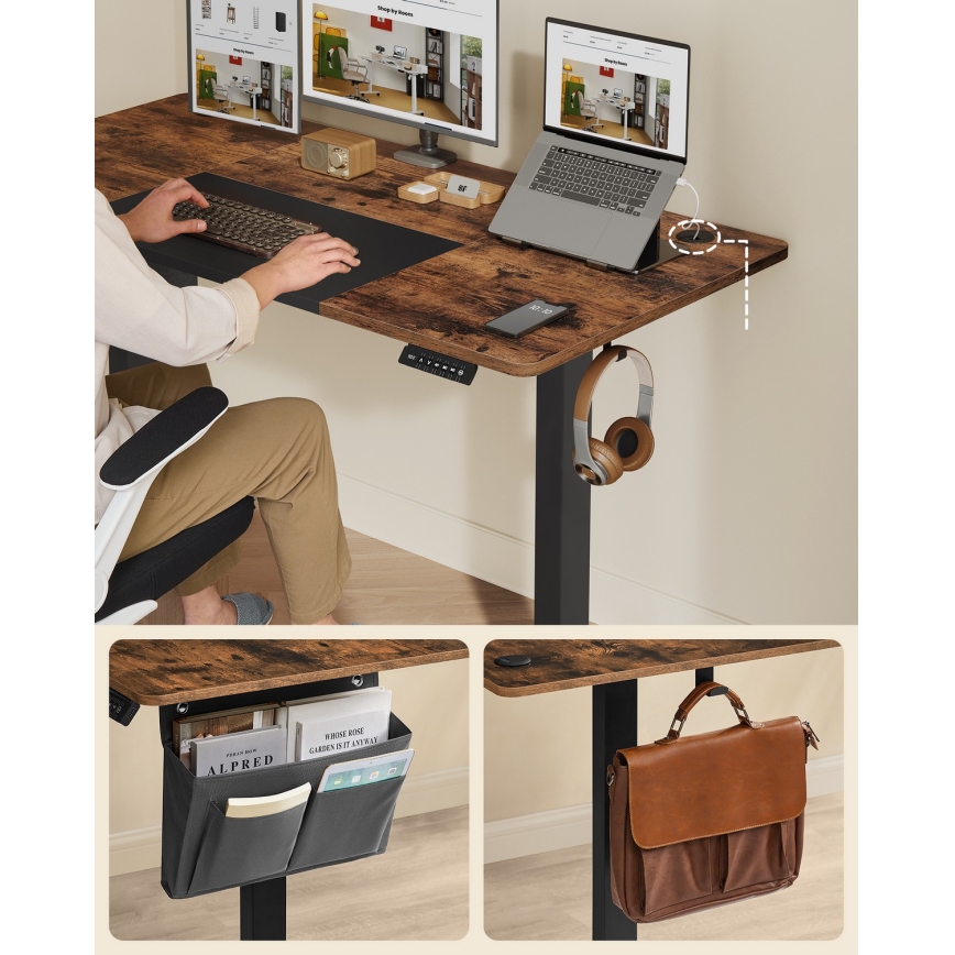 Magasságban állítható íróasztal SOLEA-X barna/fekete