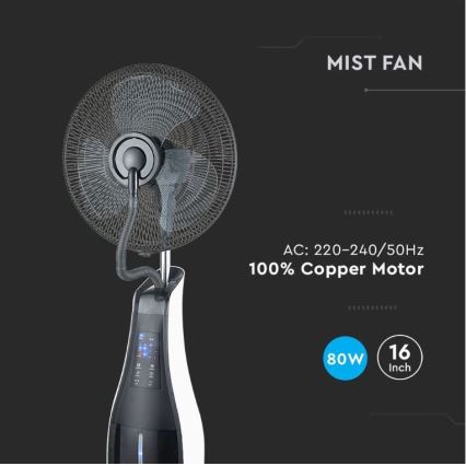 Álló ventilátor permetezővel 80W/230V fekete + távirányító