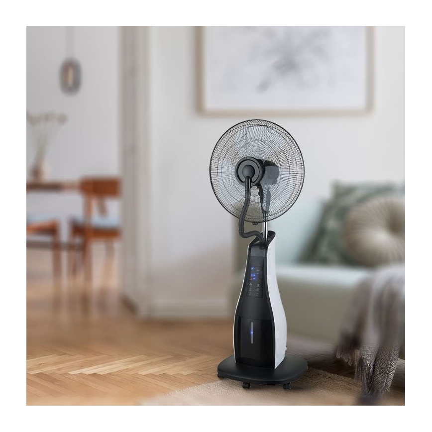 Álló ventilátor permetezővel 80W/230V fekete + távirányító