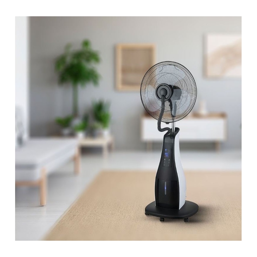 Álló ventilátor permetezővel 80W/230V fekete + távirányító