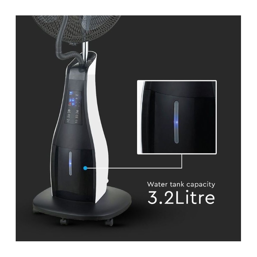 Álló ventilátor permetezővel 80W/230V fekete + távirányító