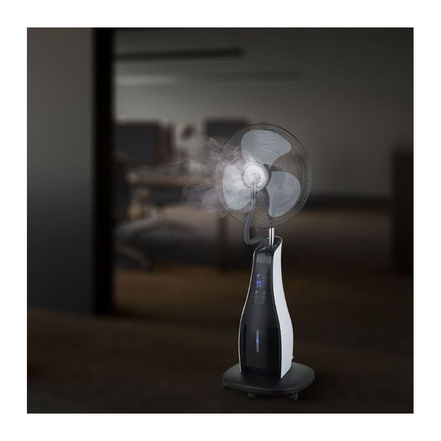 Álló ventilátor permetezővel 80W/230V fekete + távirányító