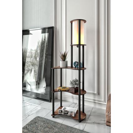 Állólámpa polcokkal 1xE27/40W/230V 140 cm fekete/barna