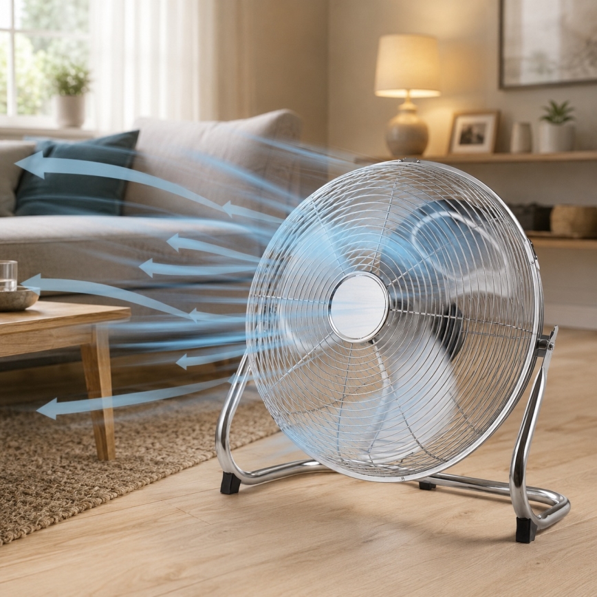 Állóventilátor 140W/230V átmérő 45 cm fényes króm