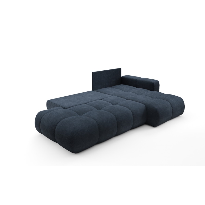 ALMADA L-alakú kárpitozott, ággyá nyitható sarokkanapé tárolóval, jobb oldali, kék