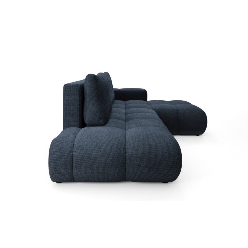 ALMADA L-alakú kárpitozott, ággyá nyitható sarokkanapé tárolóval, jobb oldali, kék