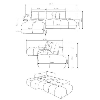 ALMADA L alakú, jobb oldali, kihúzható kárpitozott sarokülőgarnitúra tárolóval, bézs