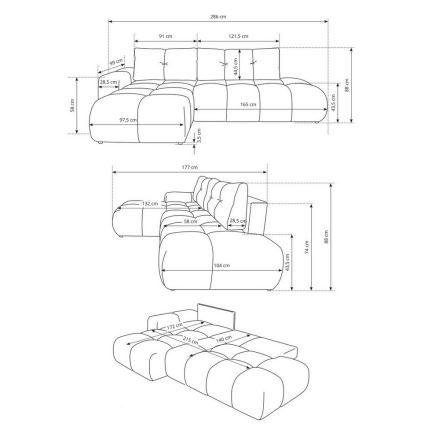 ALMADA kinyitható, jobb oldali L-alakú kárpitozott sarokülőgarnitúra tárolóval — antracit
