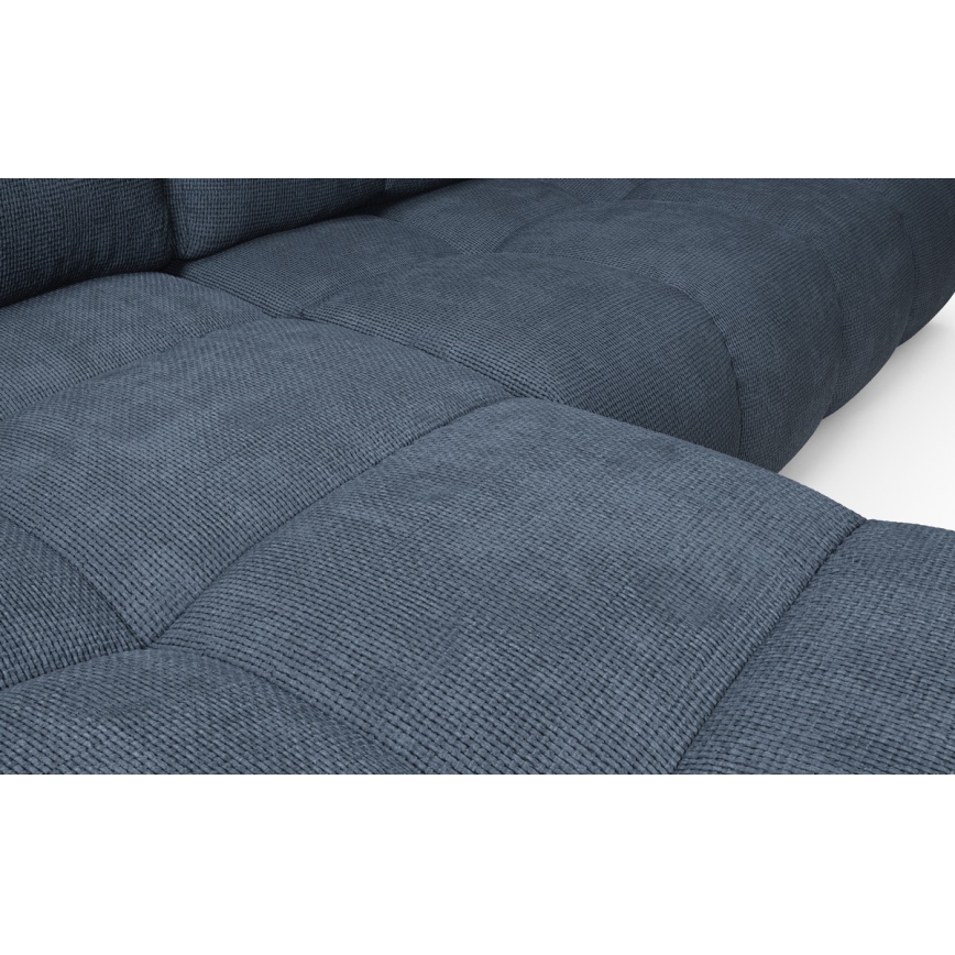 ALMADA L-alakú, ággyá alakítható kárpitozott sarokkanapé tárolóval, balos kivitel, kék
