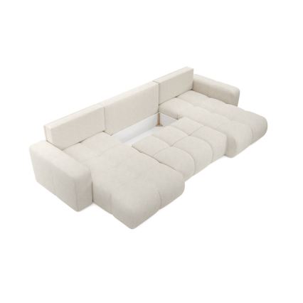 ALMADA U-alakú, kárpitozott, ággyá nyitható ülőgarnitúra ágyneműtartóval, bézs