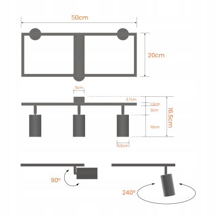 Álmennyezeti spotlámpa 3xGU10/30W/230V fekete