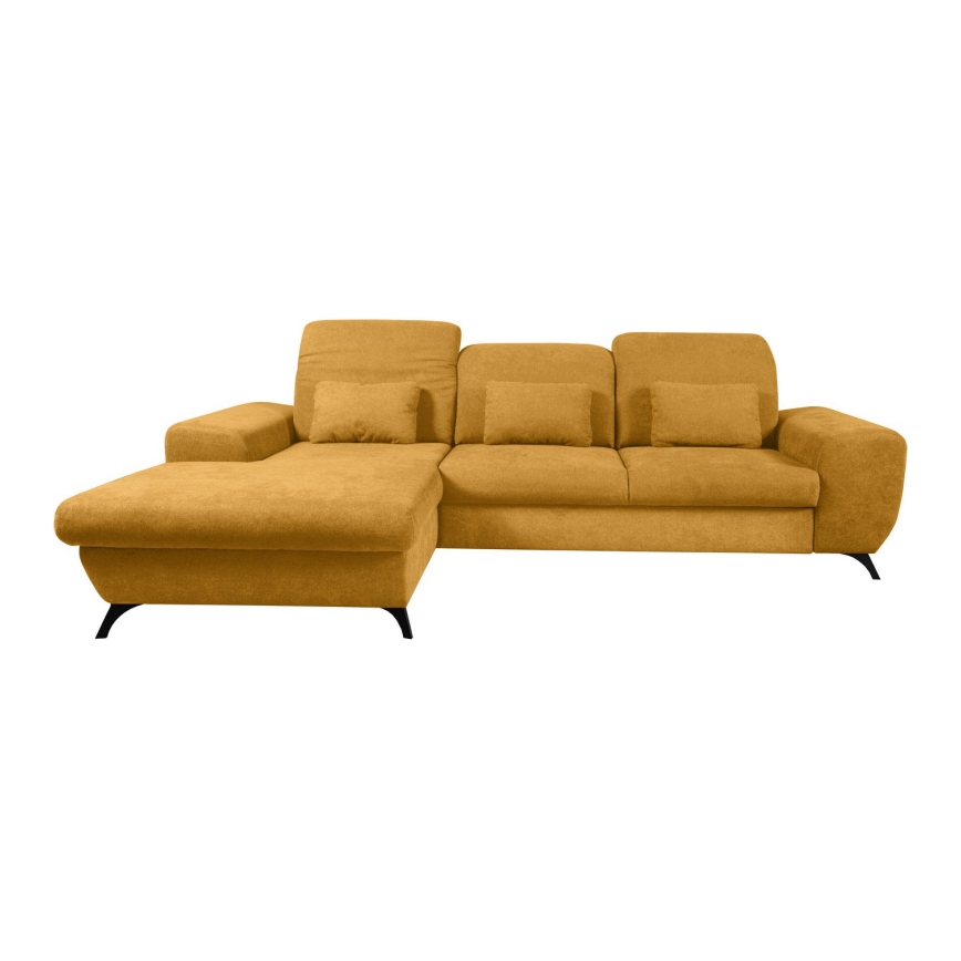 ALTA L-alakú, balos, ággyá alakítható kárpitozott sarokülőgarnitúra tárolóhellyel, sárga