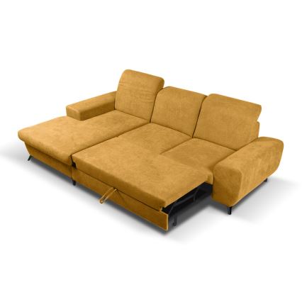 ALTA L-alakú, balos, ággyá alakítható kárpitozott sarokülőgarnitúra tárolóhellyel, sárga