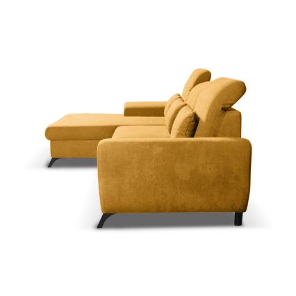 ALTA L-alakú, balos, ággyá alakítható kárpitozott sarokülőgarnitúra tárolóhellyel, sárga