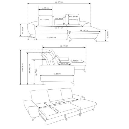 ALTA L-alakú, balos, ággyá alakítható kárpitozott sarokülőgarnitúra tárolóhellyel, sárga