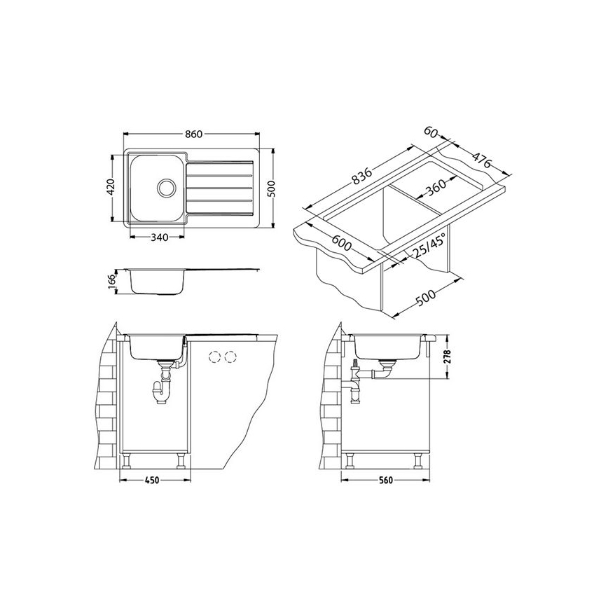 ALVEUS 1065560 - LINE konyhai mosogató 86x50 cm matt acél/szatén
