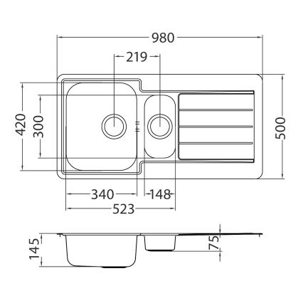 ALVEUS 1082440 - LINE konyhai mosogató 98x50 cm matt acél/szatén