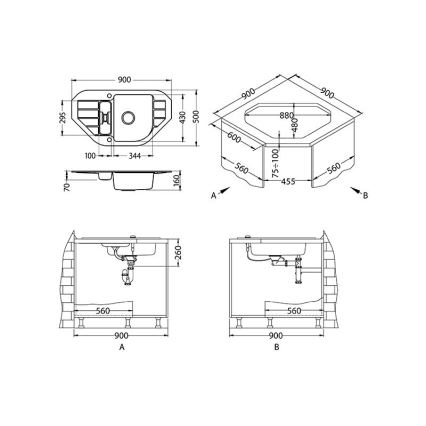ALVEUS 1090940 - Mosogató NIAGARA 90x50 cm gránit/fekete