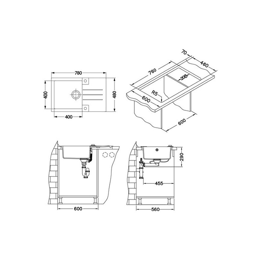 ALVEUS 1090944 - Mosogató ROCK 78x48 cm gránit/fehér