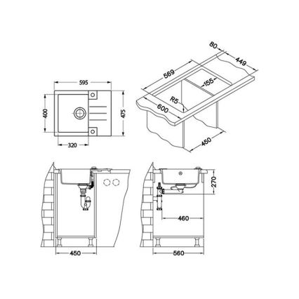 ALVEUS 1090947 - Mosogató ROCK 59,5x47,5 cm gránit/fehér
