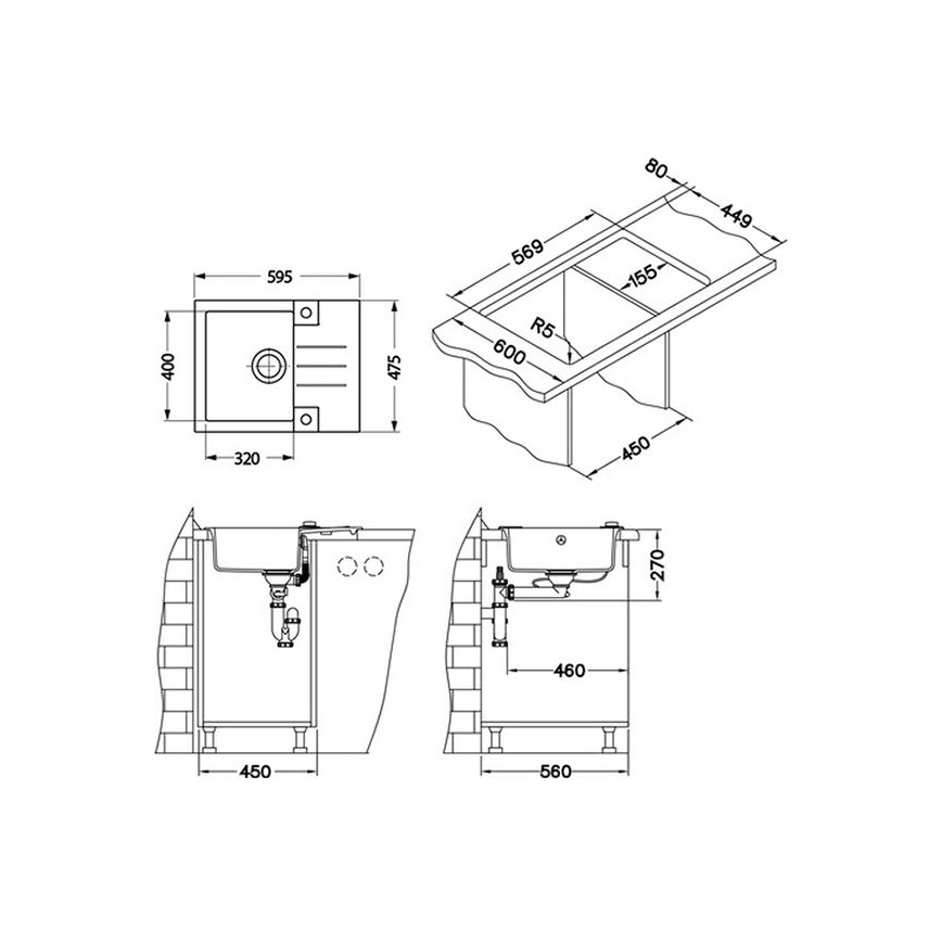 ALVEUS 1090947 - Mosogató ROCK 59,5x47,5 cm gránit/fehér