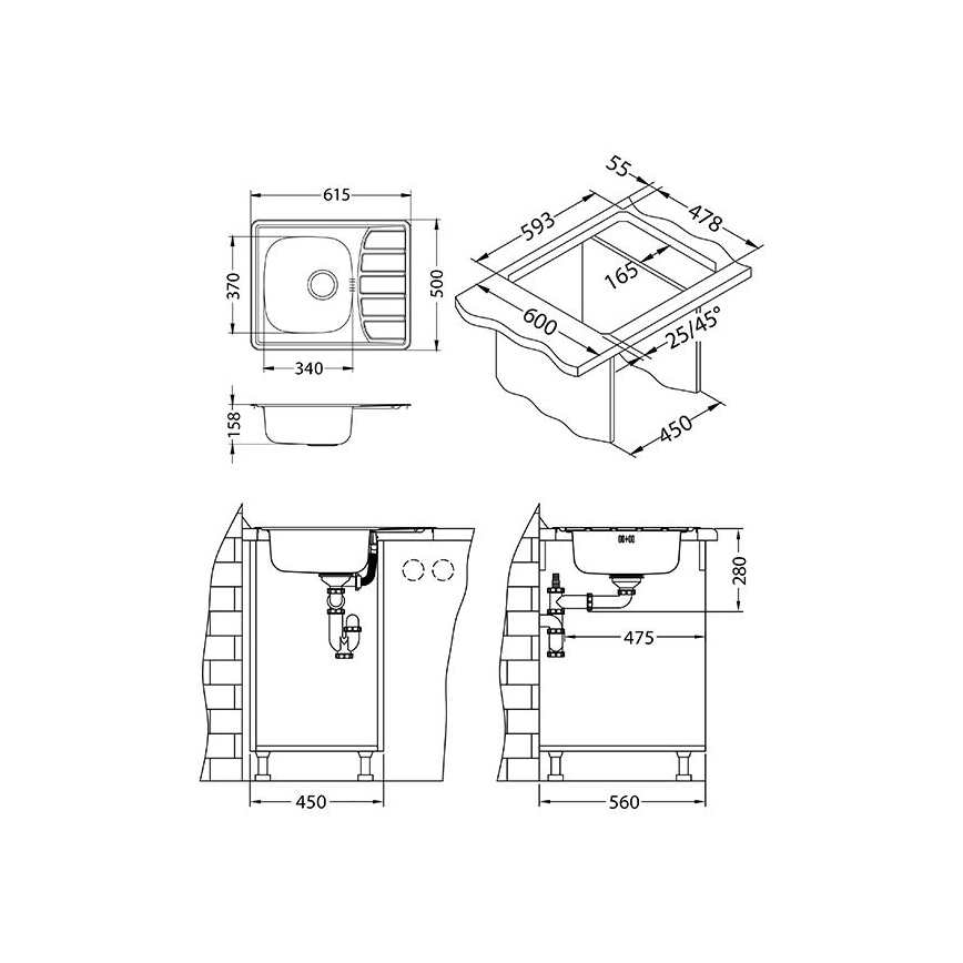 ALVEUS 1098940 - Mosogató ZOOM 61,5x50 cm satin, felső rögzítéshez