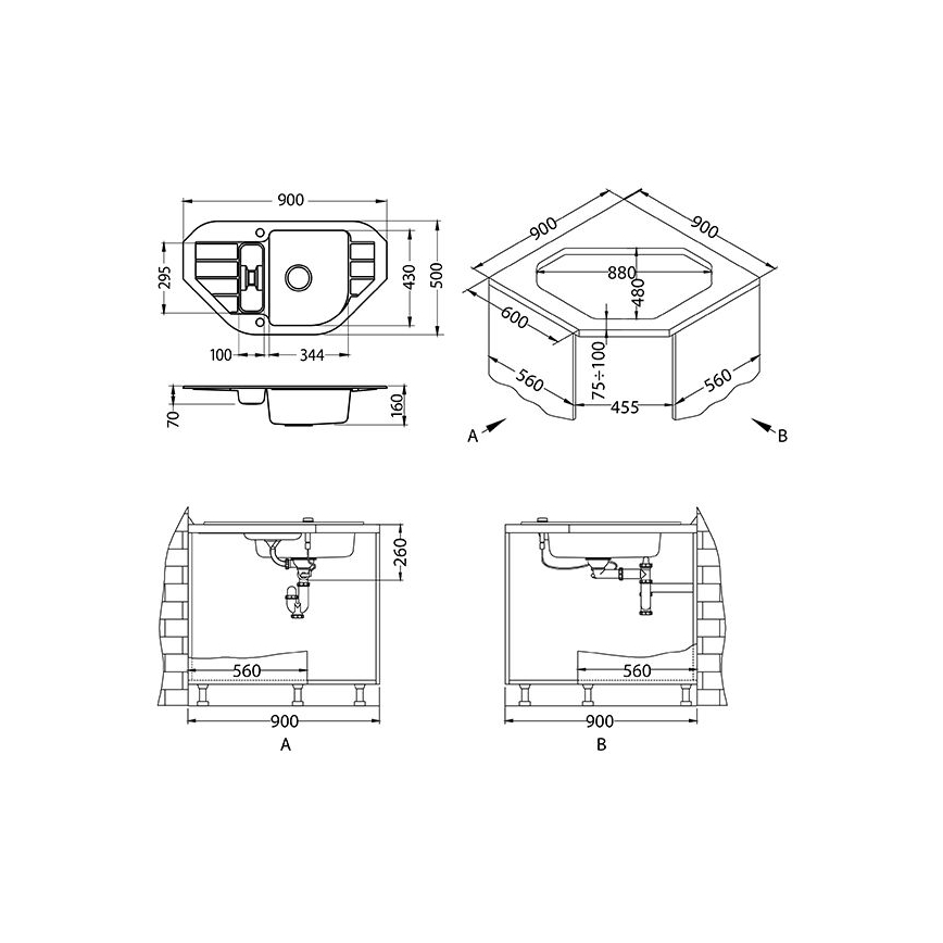 ALVEUS 1100889 - Mosogató NIAGARA 90x50 cm gránit/fehér