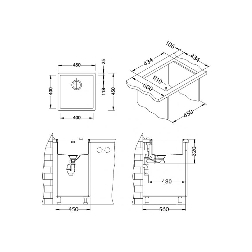 ALVEUS 1103319 - Mosogató QUADRIX 45x45 cm monarch arany