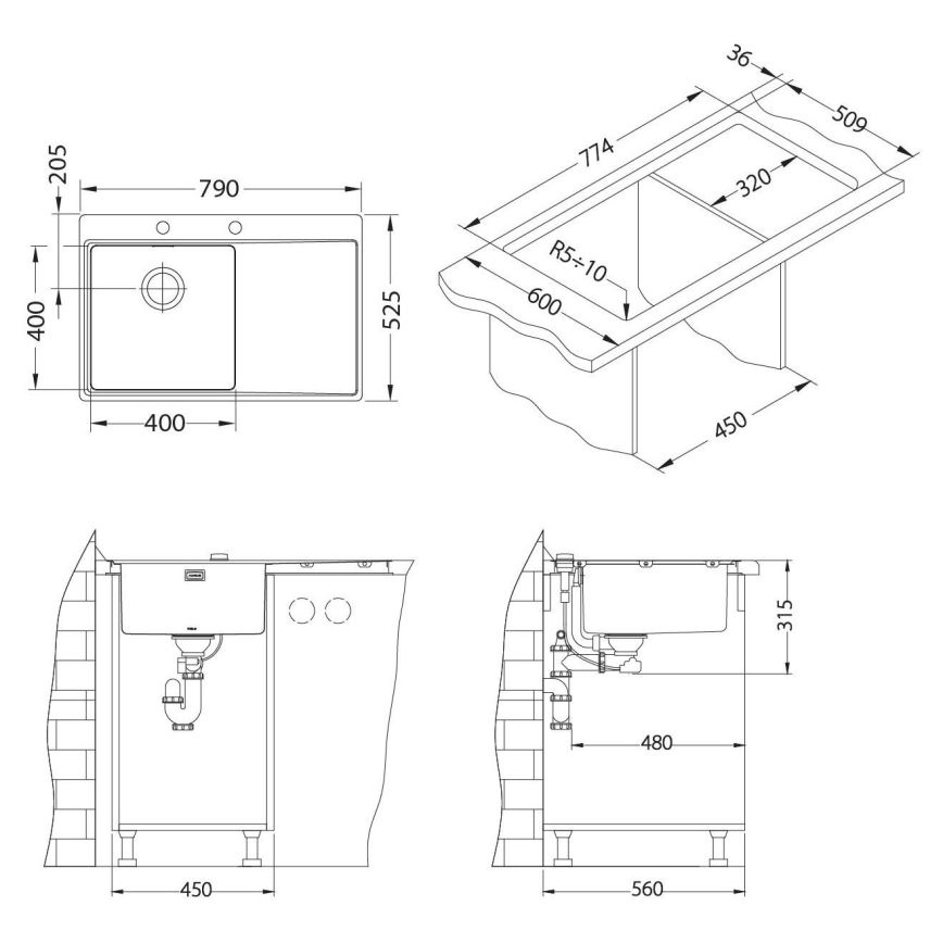 ALVEUS 1103610 - Mosogató PURE 79x52,5 cm satin, bal