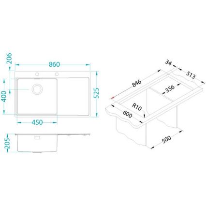 ALVEUS 1103652 - Mosogató PURE 86x52,5 cm satin, bal