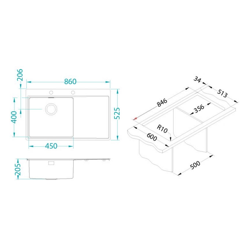 ALVEUS 1103653 - Mosogató PURE 86x52,5 cm satin, jobb