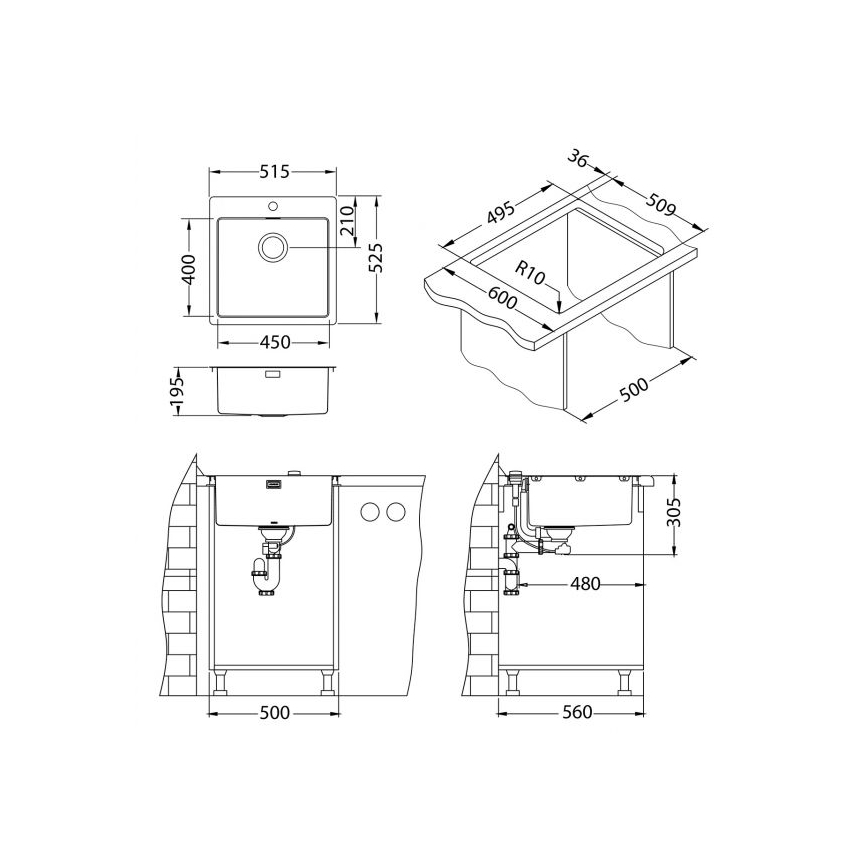 ALVEUS 1122708 - Mosogató PURE 52,5x51,5 cm monarch réz