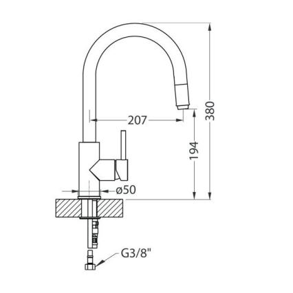 ALVEUS 1129021 - Mosogató csaptelep kihúzható zuhanyfejjel DELOS 38 cm fényes króm