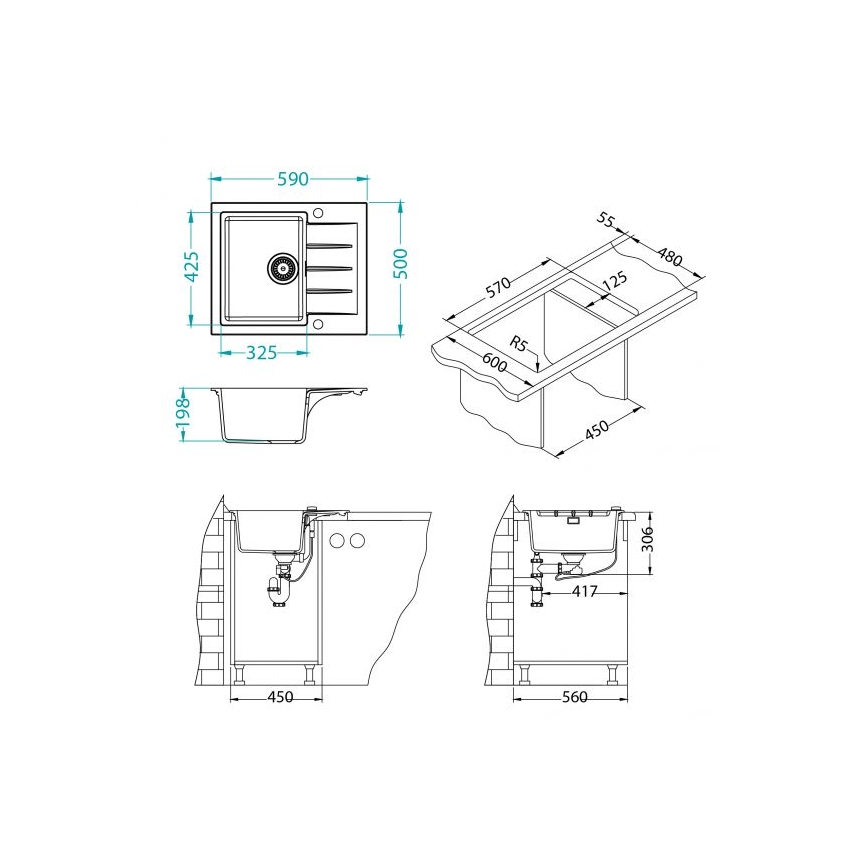 ALVEUS 1132017 - Mosogató CADIT 59x50 cm gránit/fehér