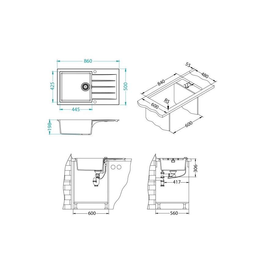 ALVEUS 1132027 - Mosogató CADIT 86x50 cm gránit/fehér