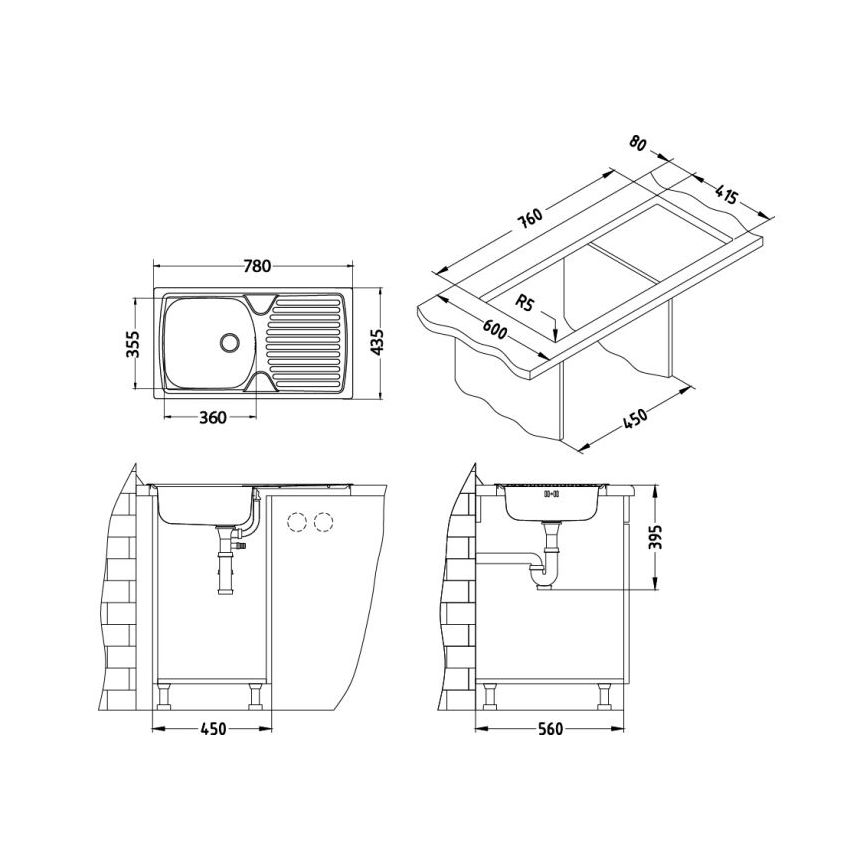 ALVEUS 1136534 - Konyhai mosogató BASIC 78x43,5 cm matt acél/szatén, kis lefolyó