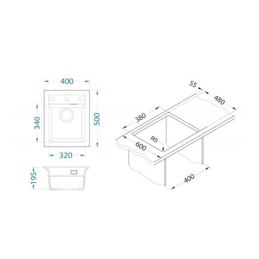 ALVEUS 1139771 - Mosogató ATROX 50x40 cm gránit/fekete