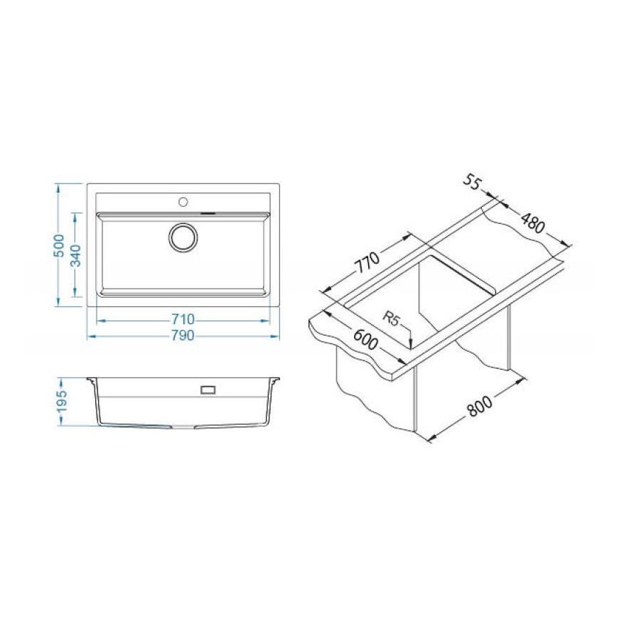 ALVEUS 1148163 - Mosogató ATROX 79x50 cm gránit/fekete