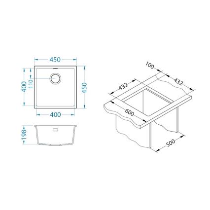 ALVEUS 1150044 - OMNI konyhai mosogató 45x45 cm gránit/fehér