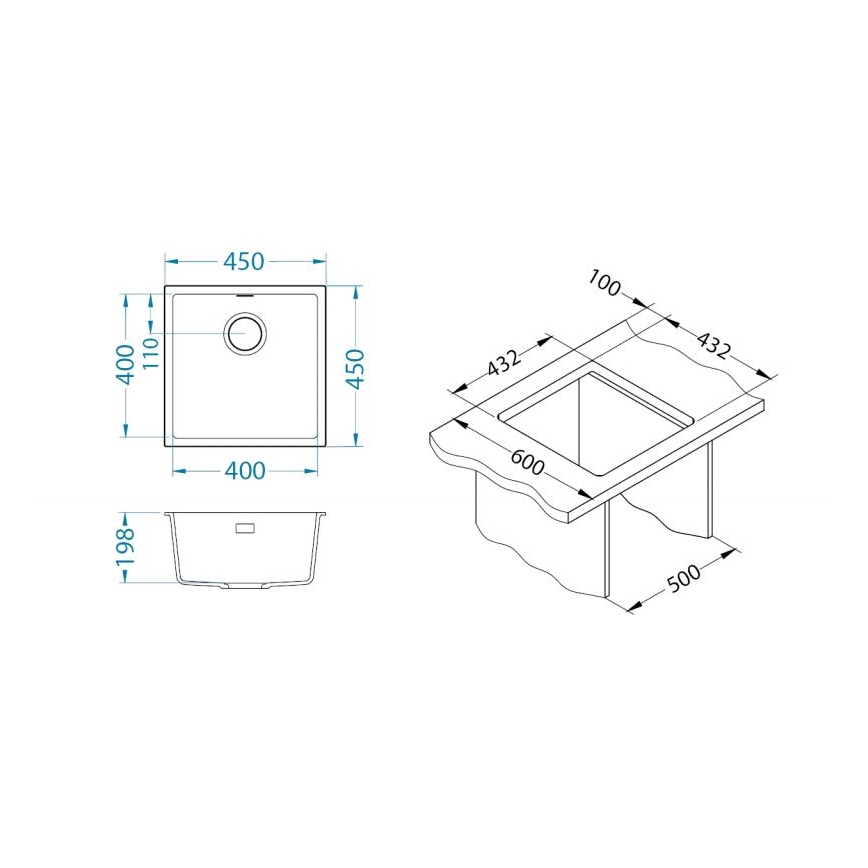 ALVEUS 1150044 - OMNI konyhai mosogató 45x45 cm gránit/fehér