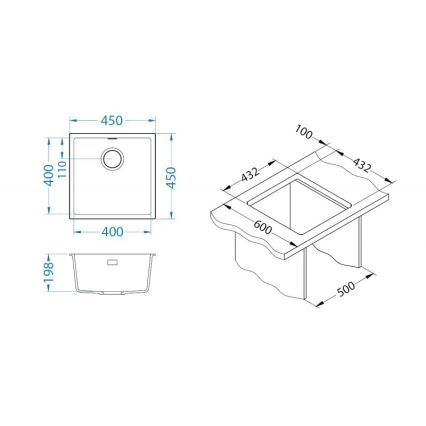 ALVEUS 1150047 - OMNI konyhai mosogató 45x45 cm gránit/beige