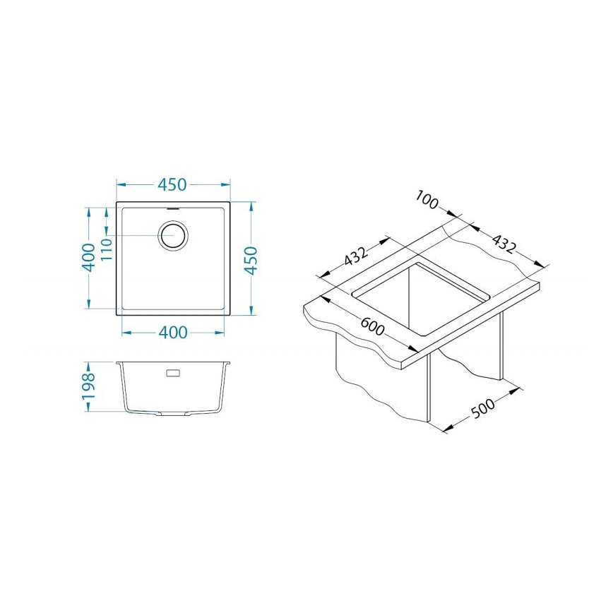 ALVEUS 1150048 - OMNI 45x45 cm konyhai mosogató gránit/fekete