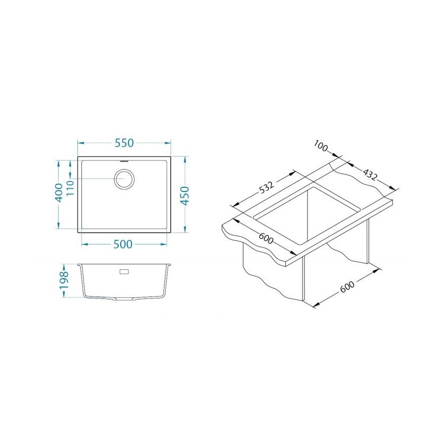 ALVEUS 1150051 - OMNI konyhai mosogató 55x45 cm gránit/fehér